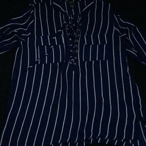 Lace-up striped shirt